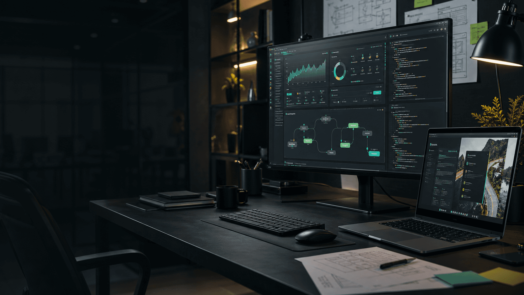 A refined workstation with custom business application dashboards and development screens
